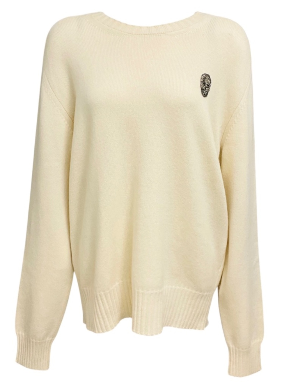 Alexander McQueen Cream Skull Embellished Cashmere Knit Pullover Sweater